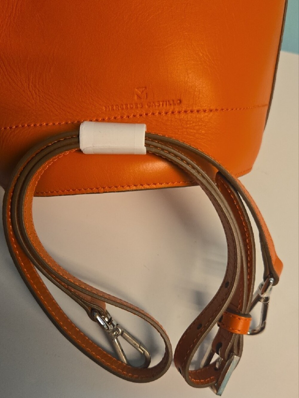 Mercedes Castillo Orange Leather Drawstring Bucket Bag - - Picture 4 of 9